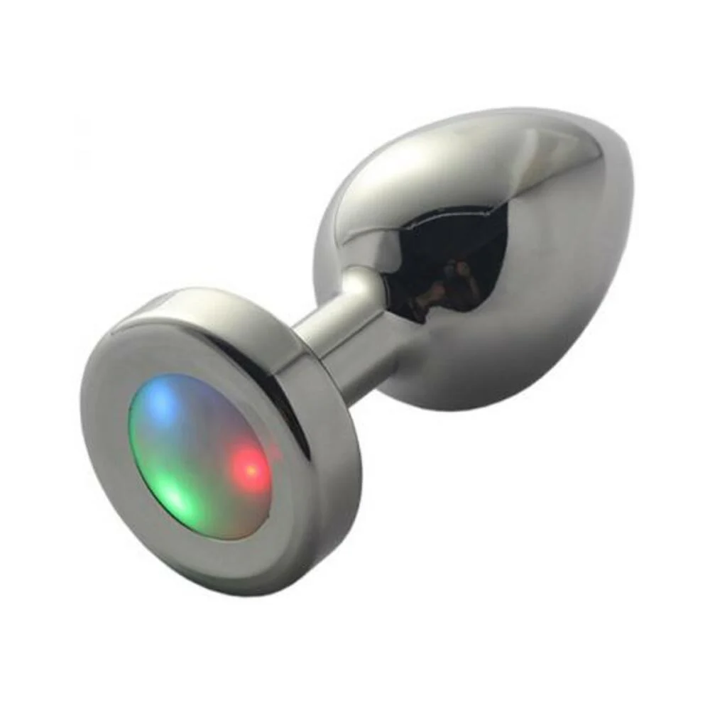 3-Setting LED Light-Up Metal Anal Plug Silver Small