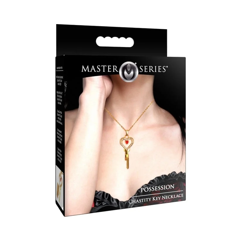 XR LLC Master Series Chastity Key Necklace with Rhinestones and Brass Chain