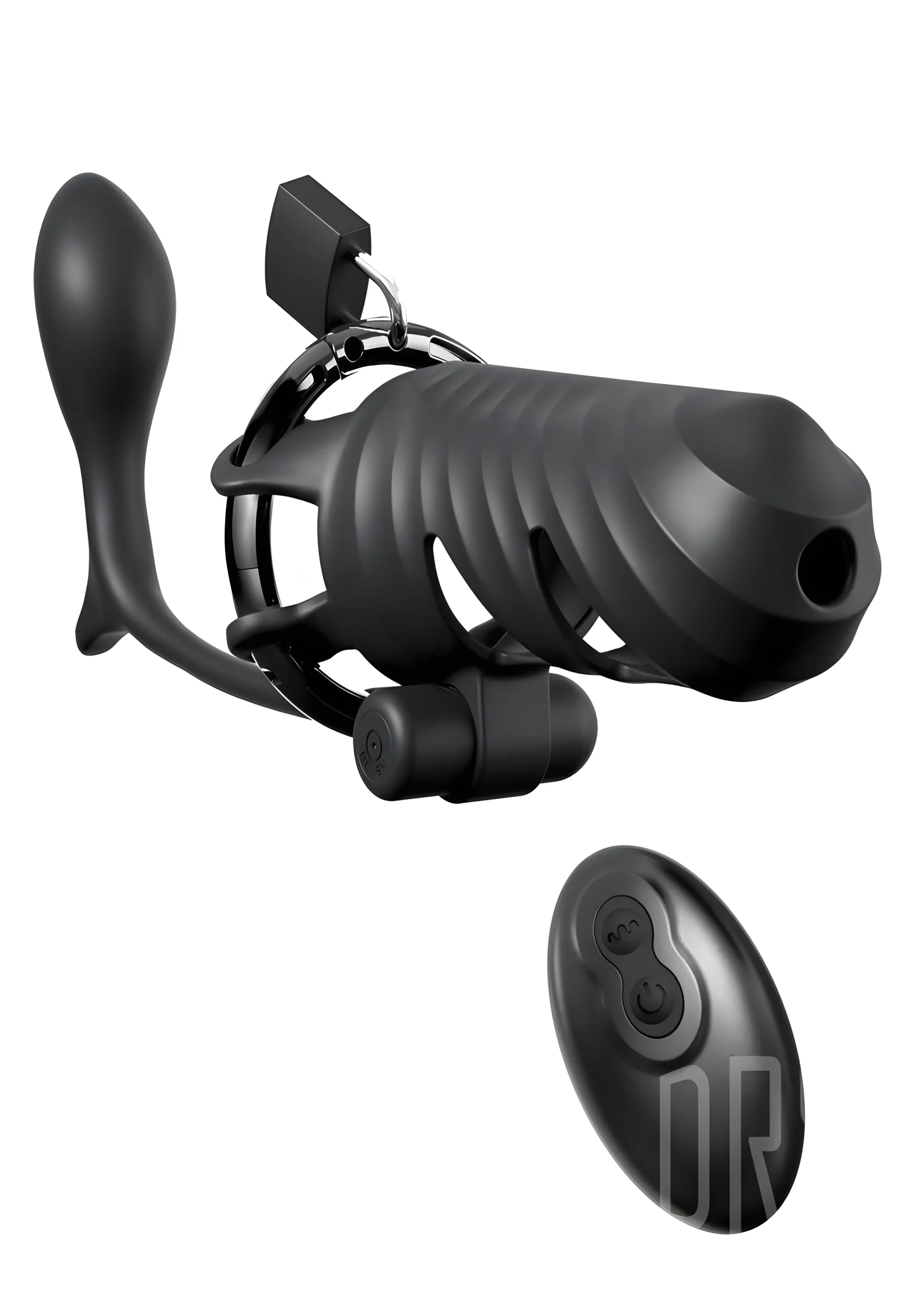 Remote Controlled Vibrating Chastity Cage With Plug