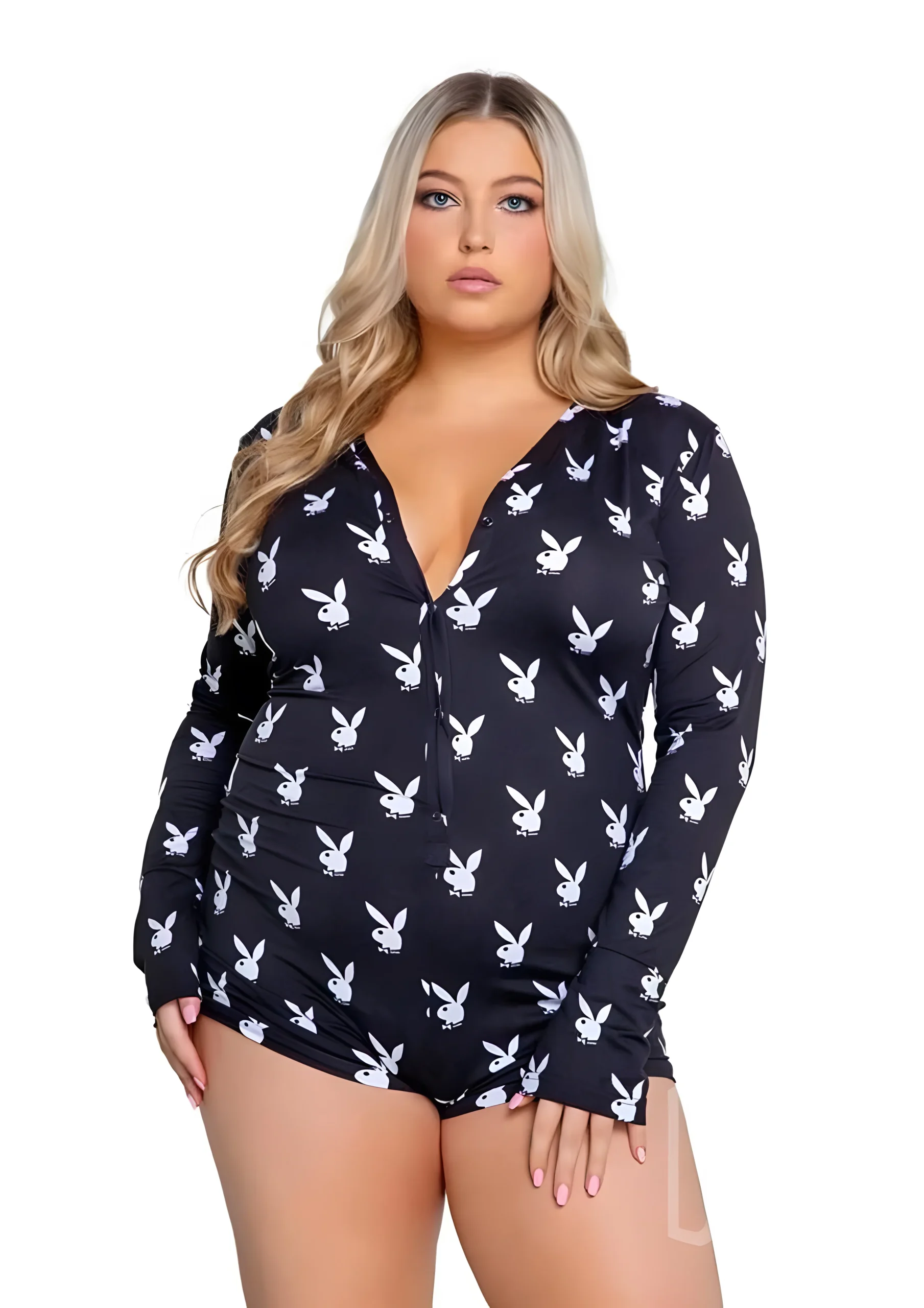 Playboy Slumber Bunny Romper 1X 2X Black White