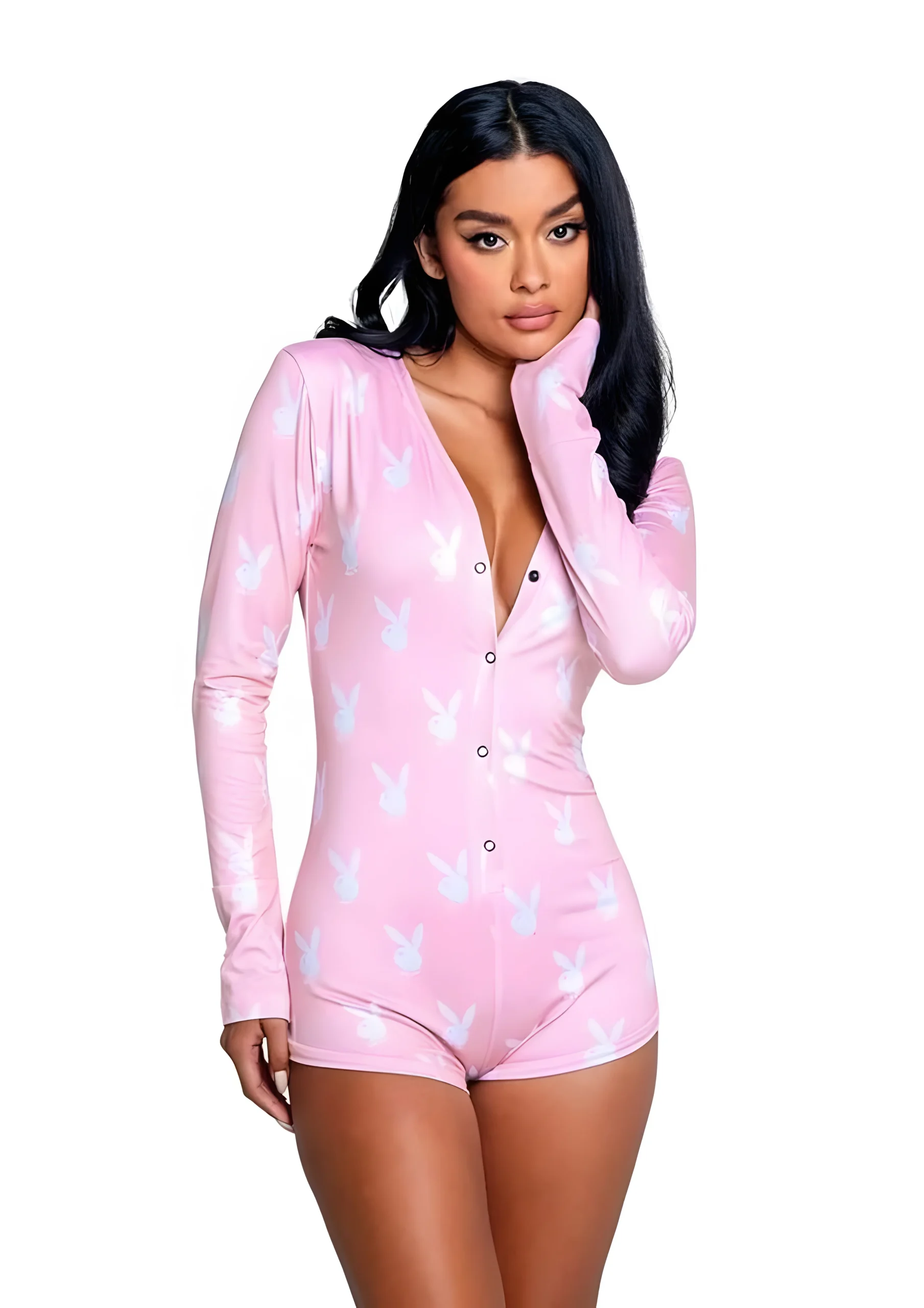 Playboy Slumber Bunny Romper Medium Large Pink White
