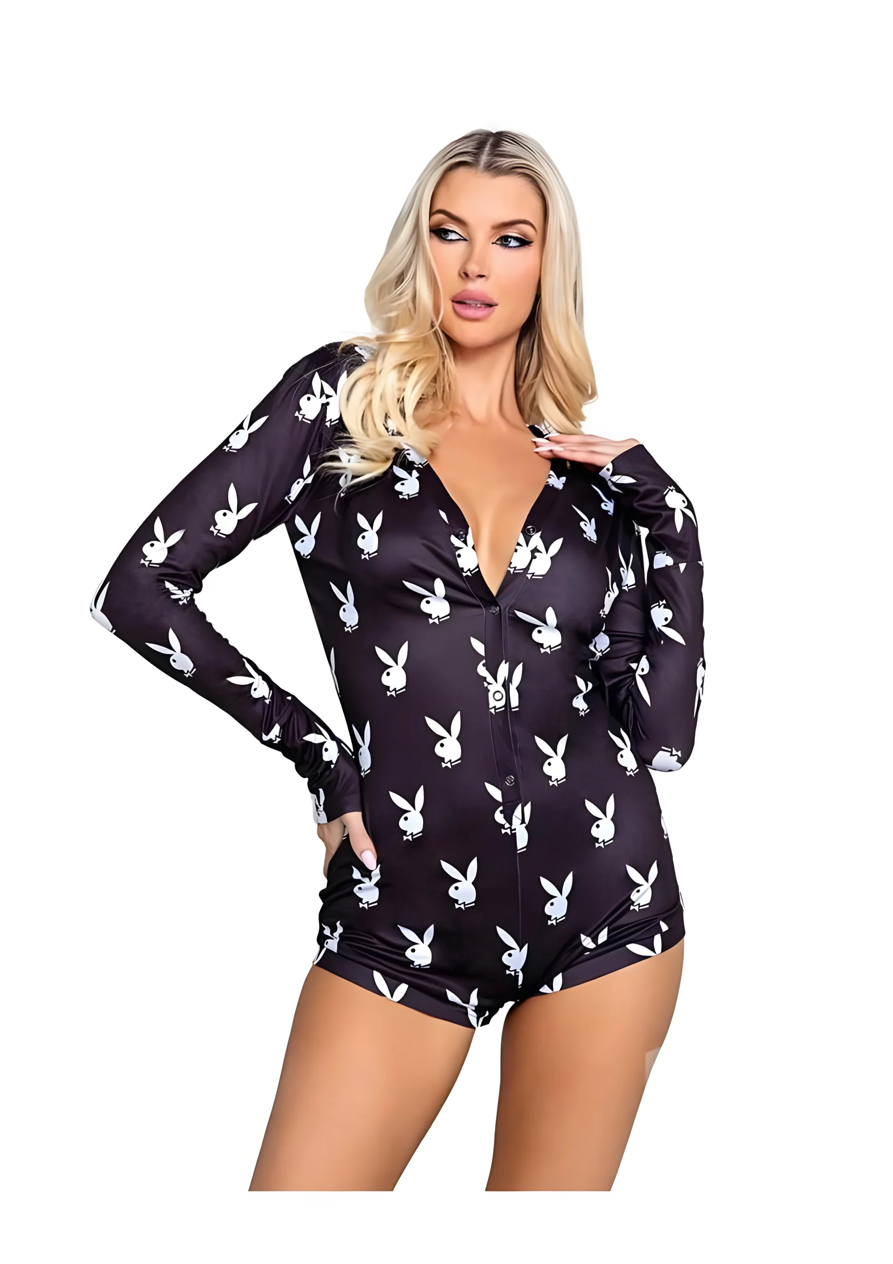Playboy Slumber Bunny Romper Small Black White