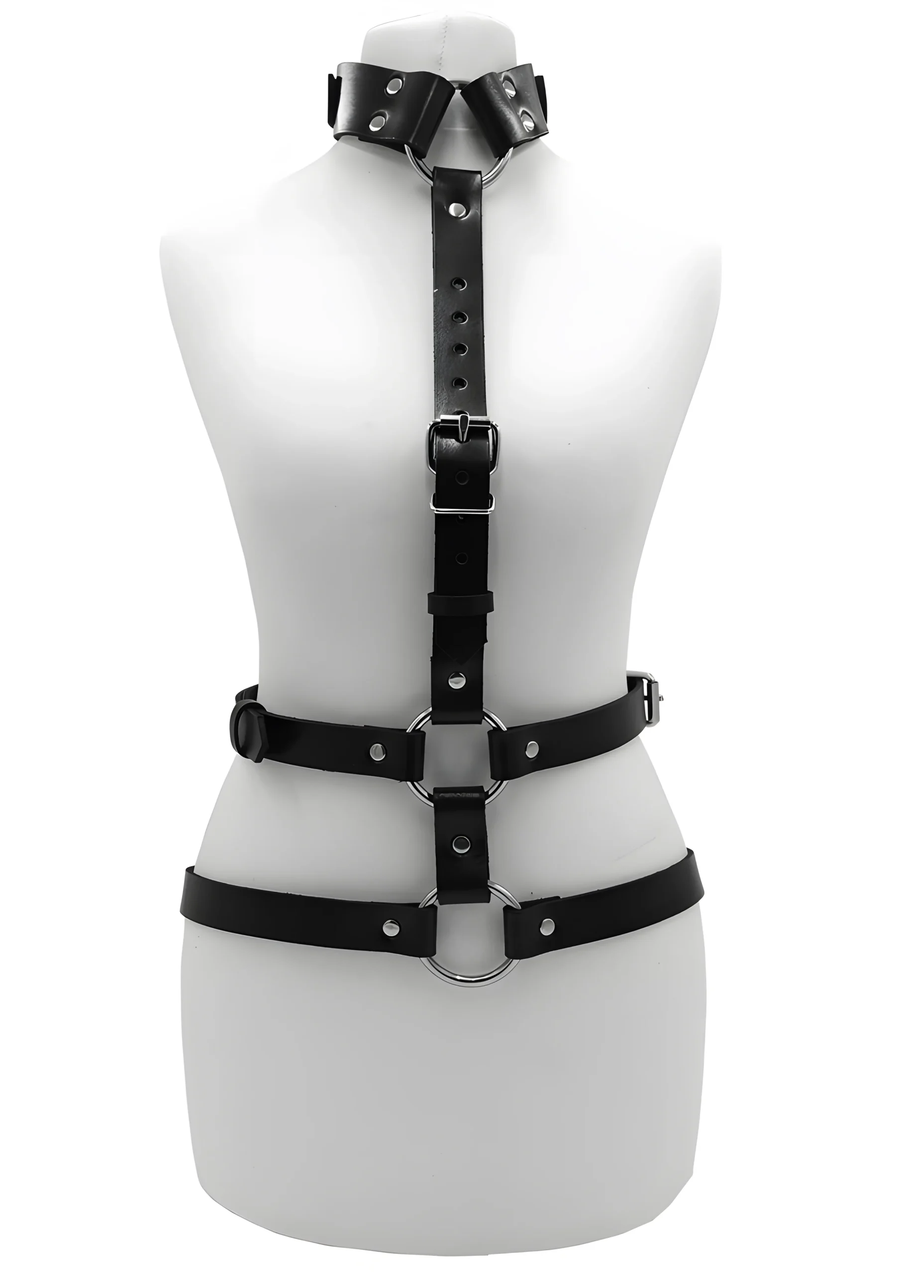 Rouge Black Leather Body Harness with Adjustable Choker