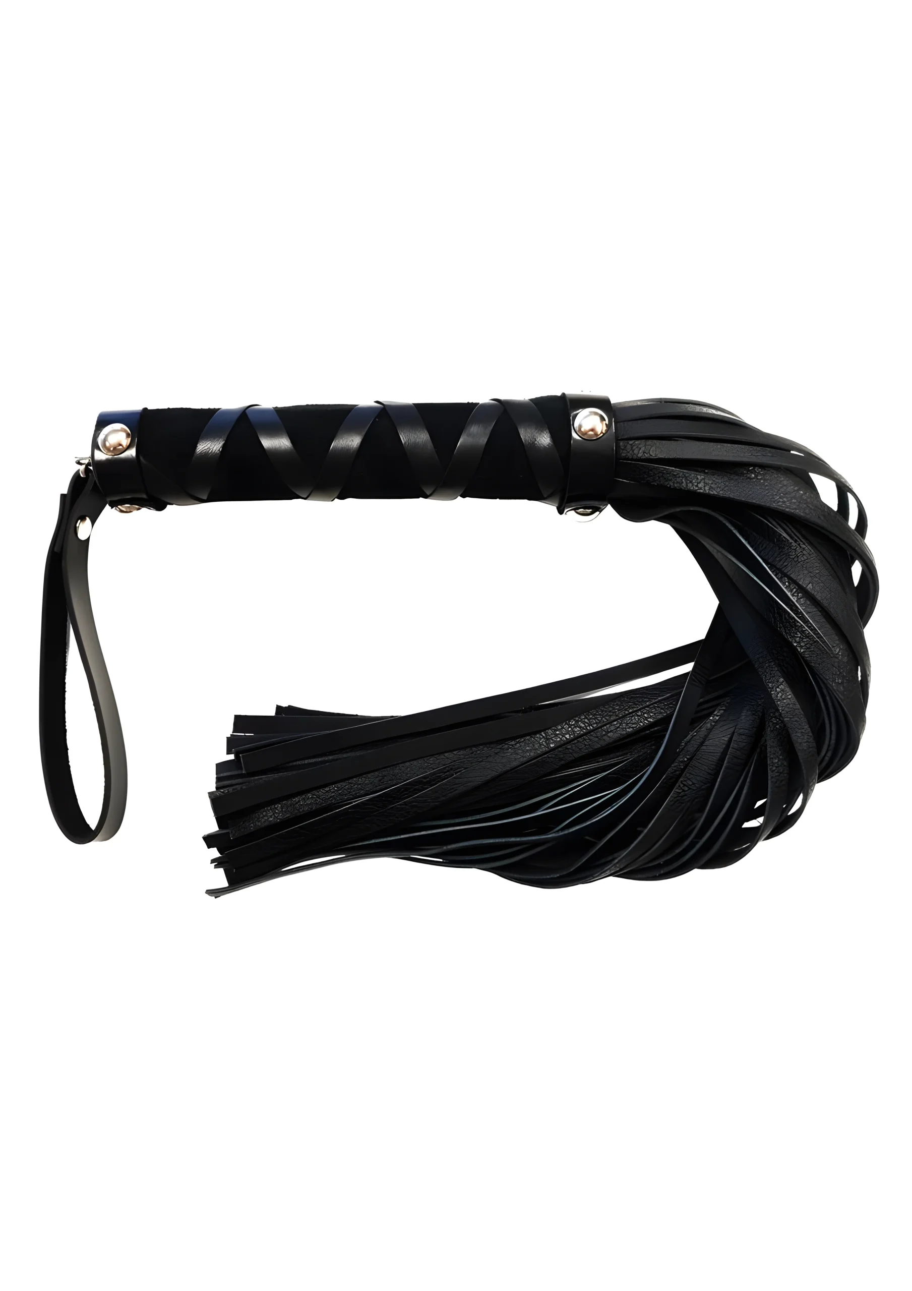 Short Leather Flogger with Studded Handle