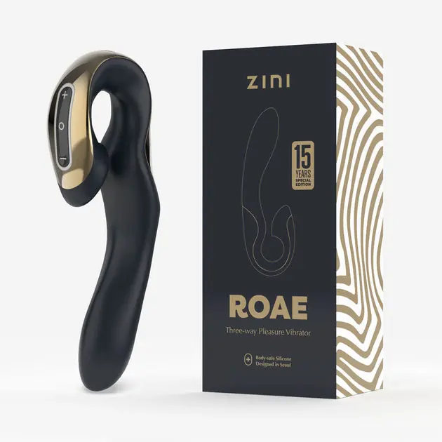Zini Roae Black/Gold: 3-Way Rabbit Vibrator – 5 Speeds, 15 Patterns While Supplies Last