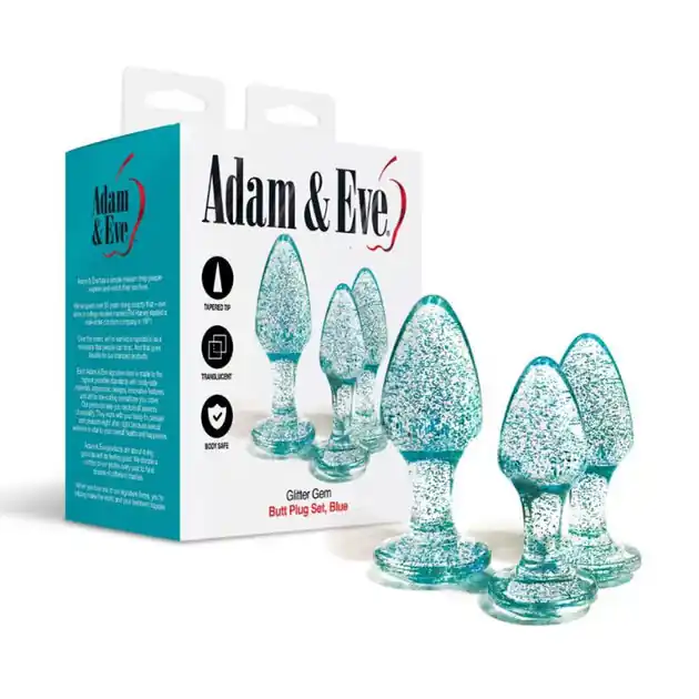 Adam & Eve Glitter Gem 3-Piece Butt Plug Set – Blue Today Only