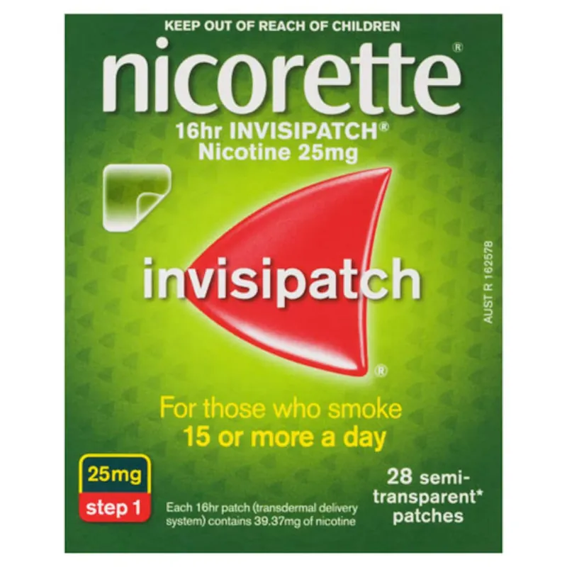 Genuine Nicorette Quit Smoking 16 Hour Nicotine Invisipatch Step 1 25mg 28 Patches