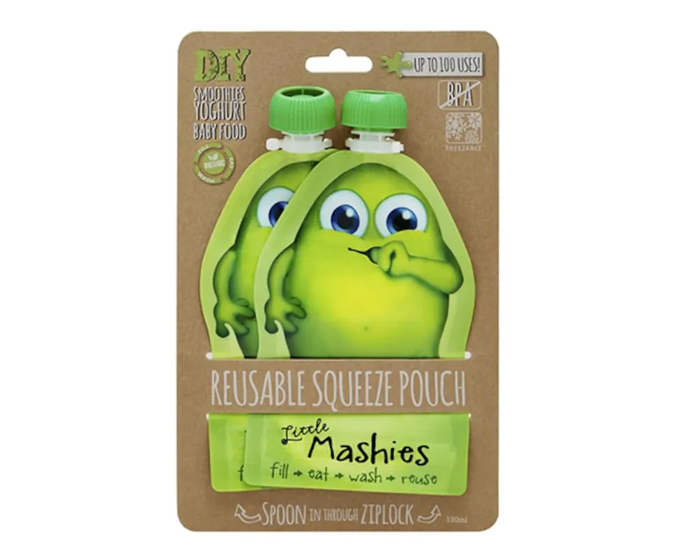 Little Mashies Reusable Squeeze Food Pouch Green 2 x 130ml Deal