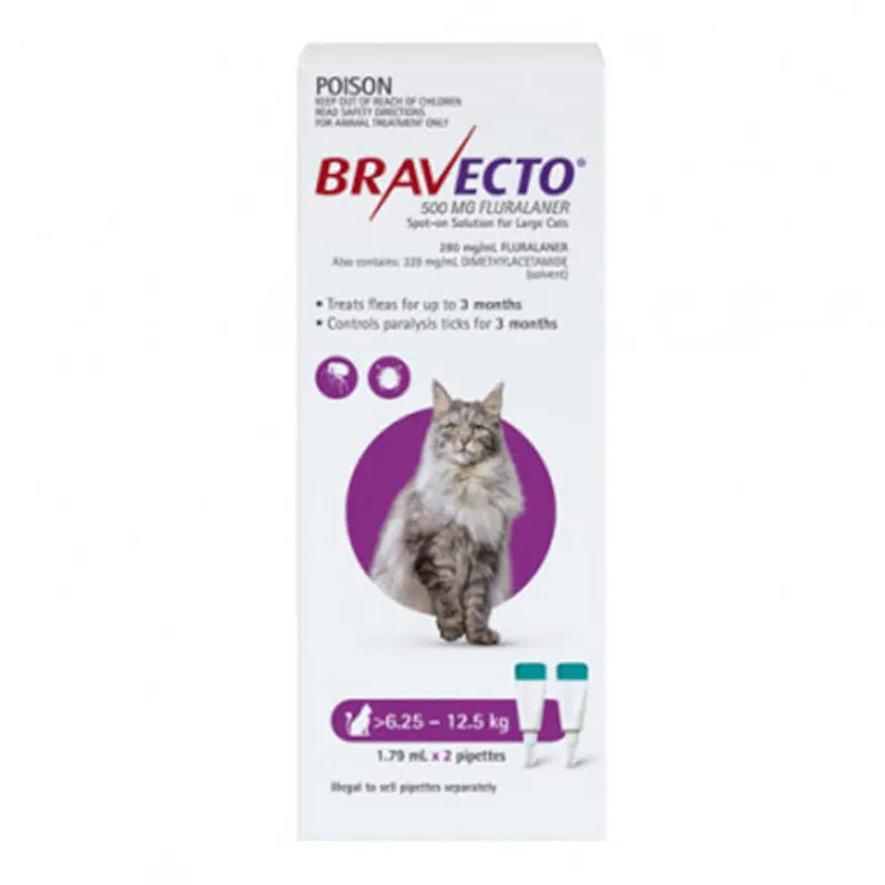 Affordable Bravecto Spot-On Cat Purple 6.25 – 12.5kg 500mg 2 Pack