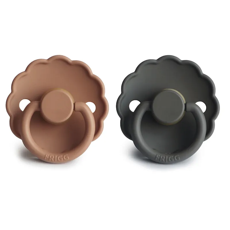 FRIGG 0-6 Months Daisy Pacifier Graphite/Peach Bronze 2 Pack Exclusive
