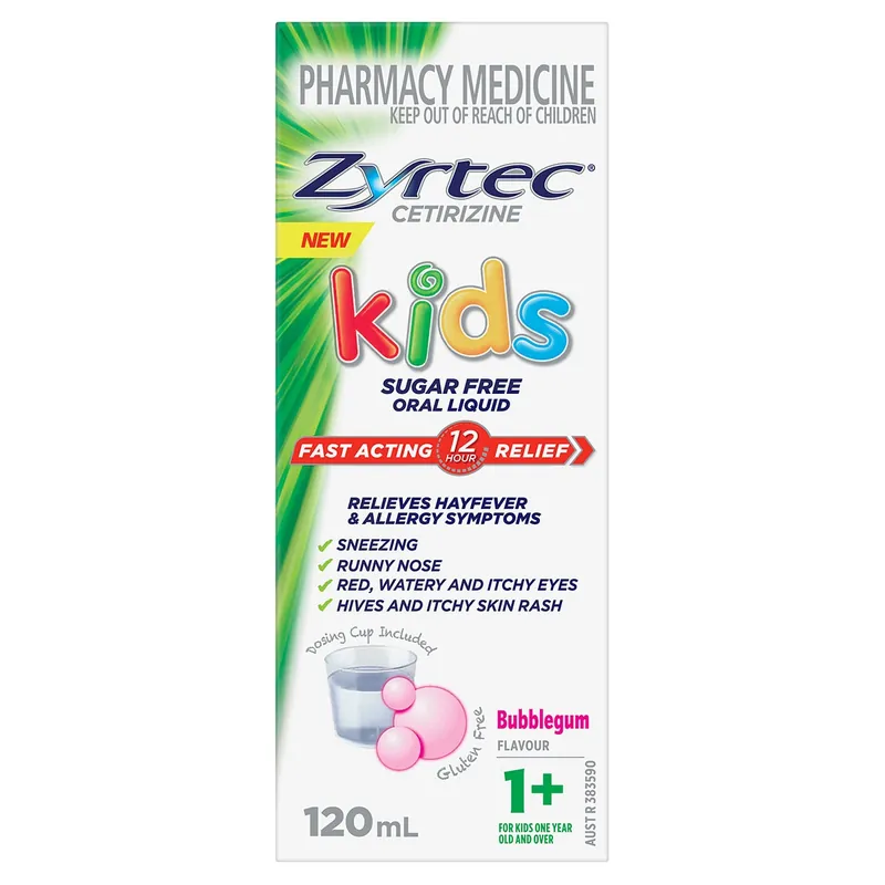 Zyrtec Kids Fast Acting Allergy & Hayfever Relief Oral Liquid Bubblegum 120ml Crafted