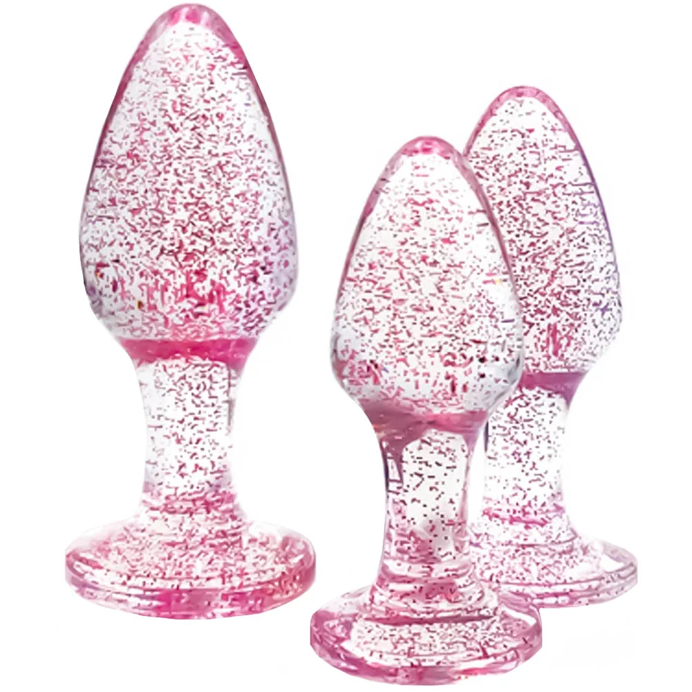 Adam & Eve Glitter Gem Acrylic Butt Plug Set, Pink