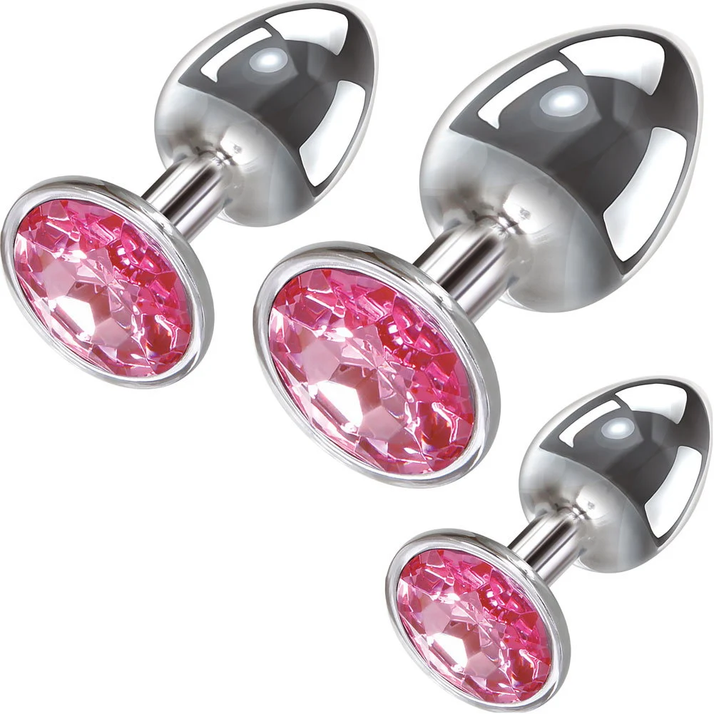 Adam and Eve Jewelled Metal Anal Plug Set, Pink Gem