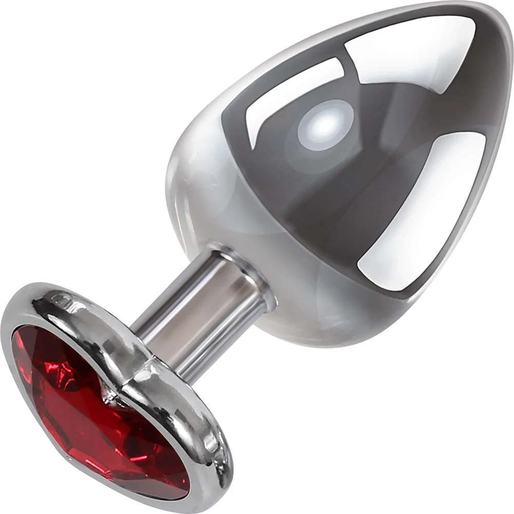 Adam and Eve Red Heart Gem Anal Plug, 3.25", Silver/Red