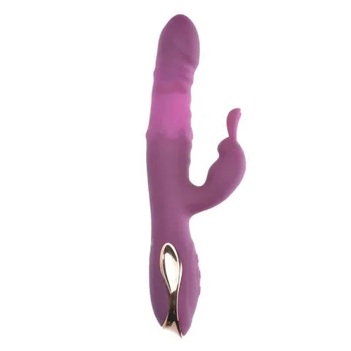 Adam & Eve Rose Gold G-Spot Rabbit Rechargeable Vibrating Textured Dual Stimulator With Come Hither Motion And Beaded Ring Stimulator