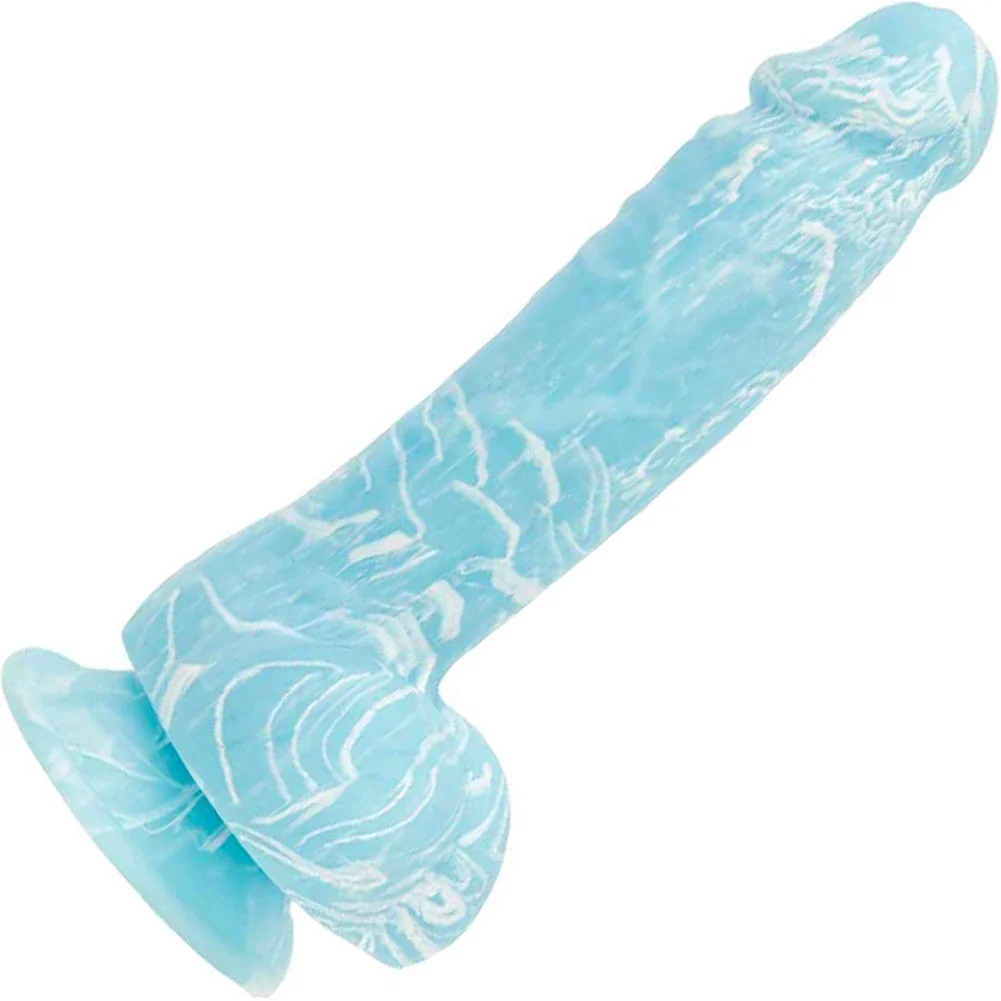 Addiction Brandon Glow-in-the-Dark Dong with Balls, 7.5", Blue