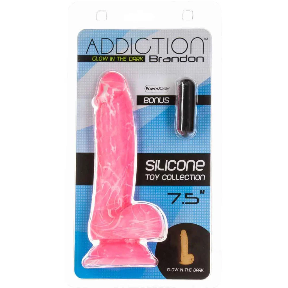 Addiction Brandon Glow-in-the-Dark Dong with Balls, 7.5", Pink