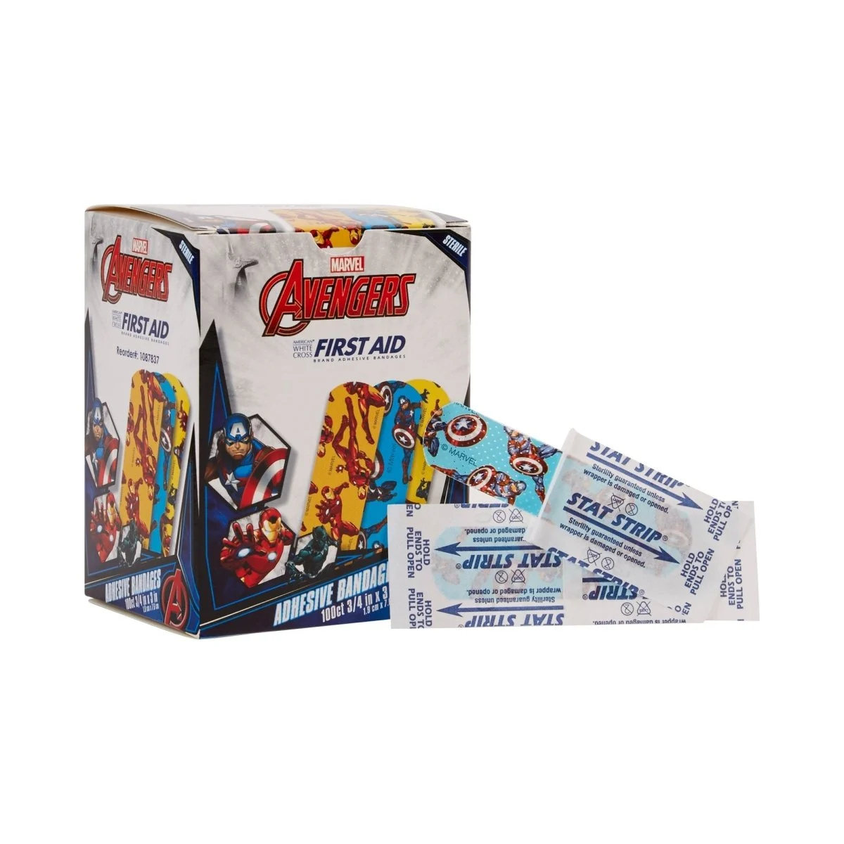 American White Cross Stat Strip Kid Design (Black Panther / Captain America / Iron Man) Adhesive Strips