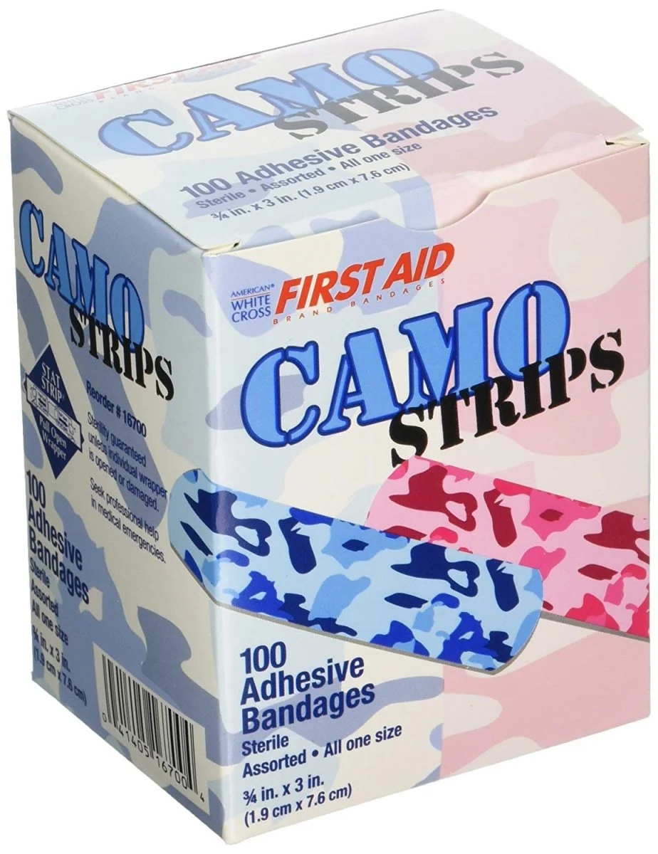 American White Cross Stat Strip Kid Design (Blue / Pink Camo) Adhesive Strips