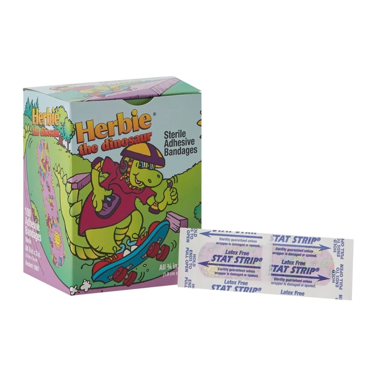 American White Cross Stat Strip Kid Design (Herbie The Dinosaur) Adhesive Strips