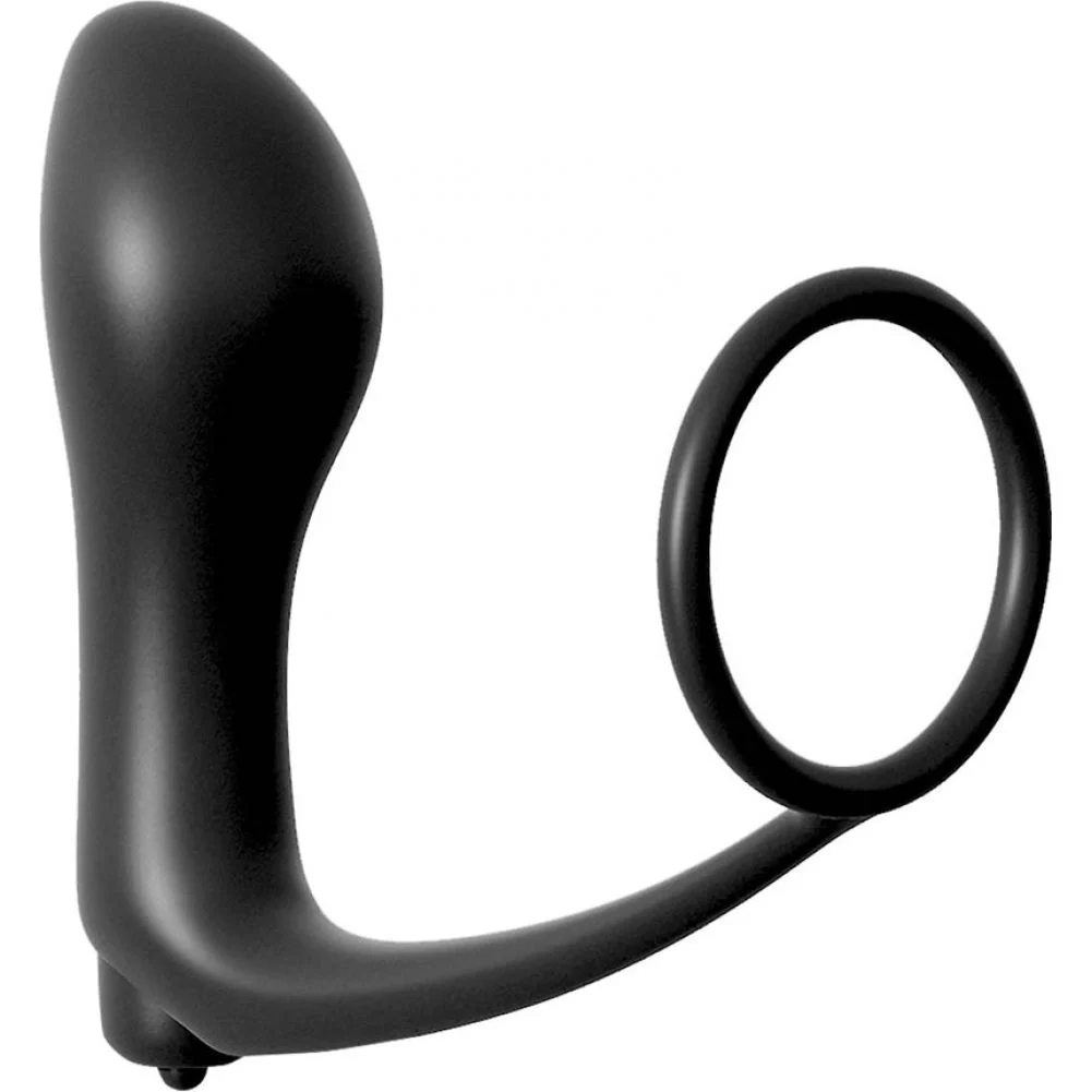 Anal Fantasy Collection Ass-Gasm Penis Ring Vibrating Plug, 4", Black