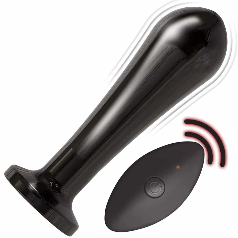 Ass-Sation Remote Control Vibrating Metal Plug, 4.25", Black Bulb