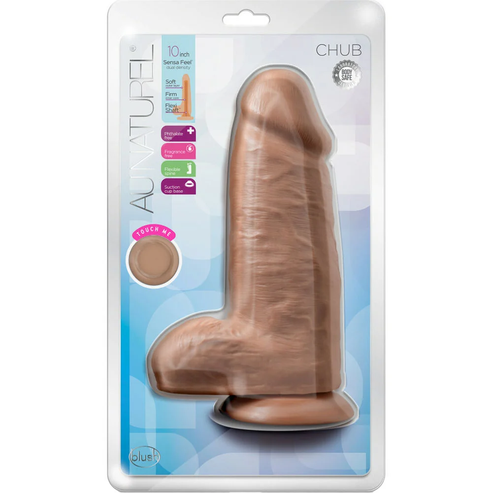 Au Naturel Chub Dual Density Realistic Dildo, 10", Mocha