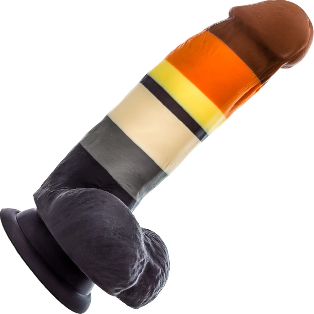 Avant Pride P9 Bear Silicone Dildo with Balls, 7", Dark Rainbow