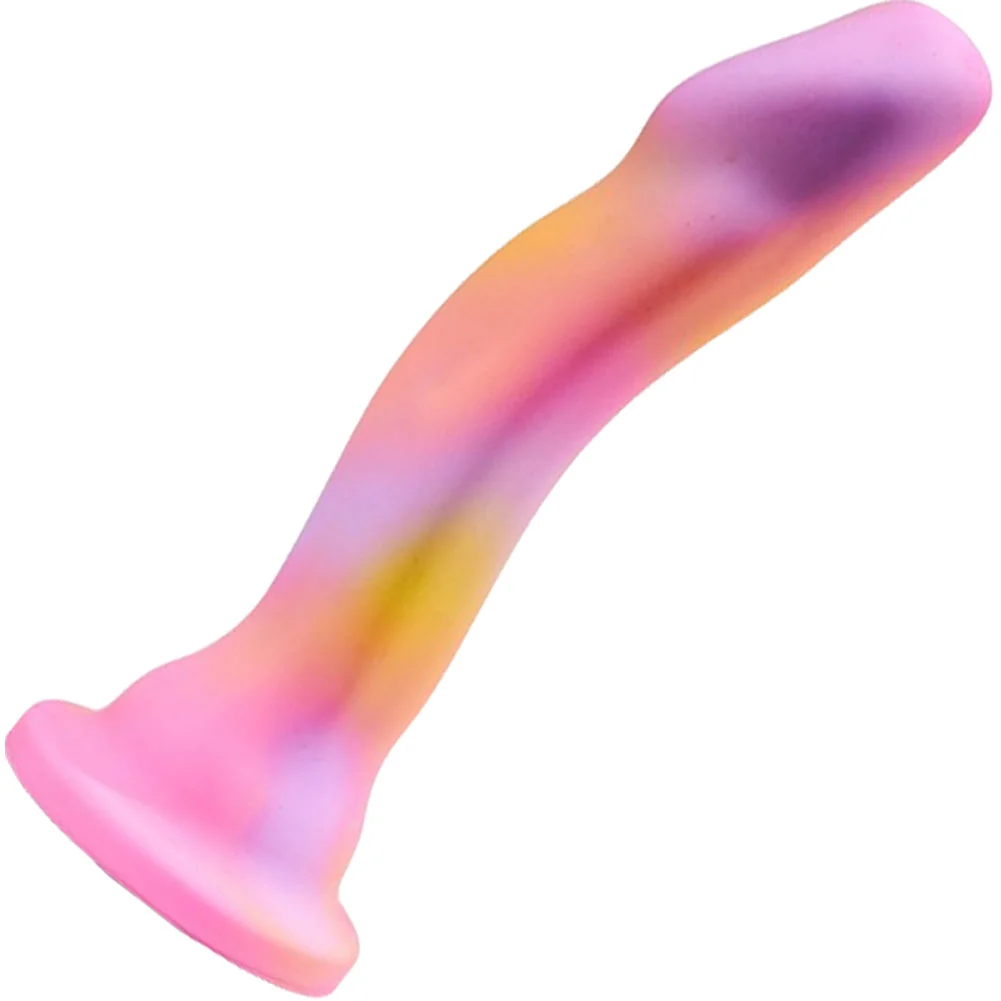 Avant Suns Out Curved Silicone Dong, 7.5", Pink Rainbow