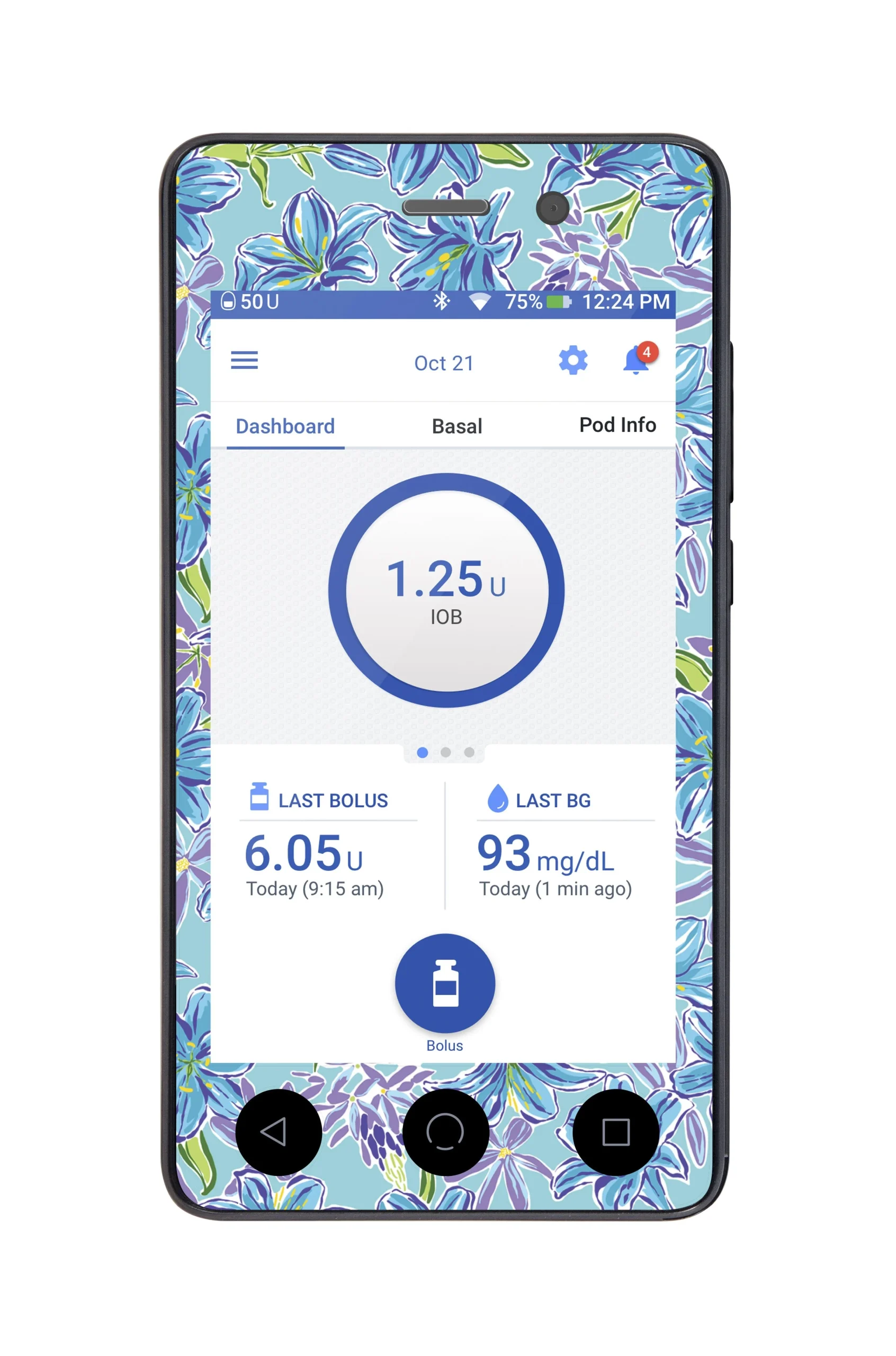 Azul Flowers Sticker for Omnipod DASH PDM – Pump Peelz