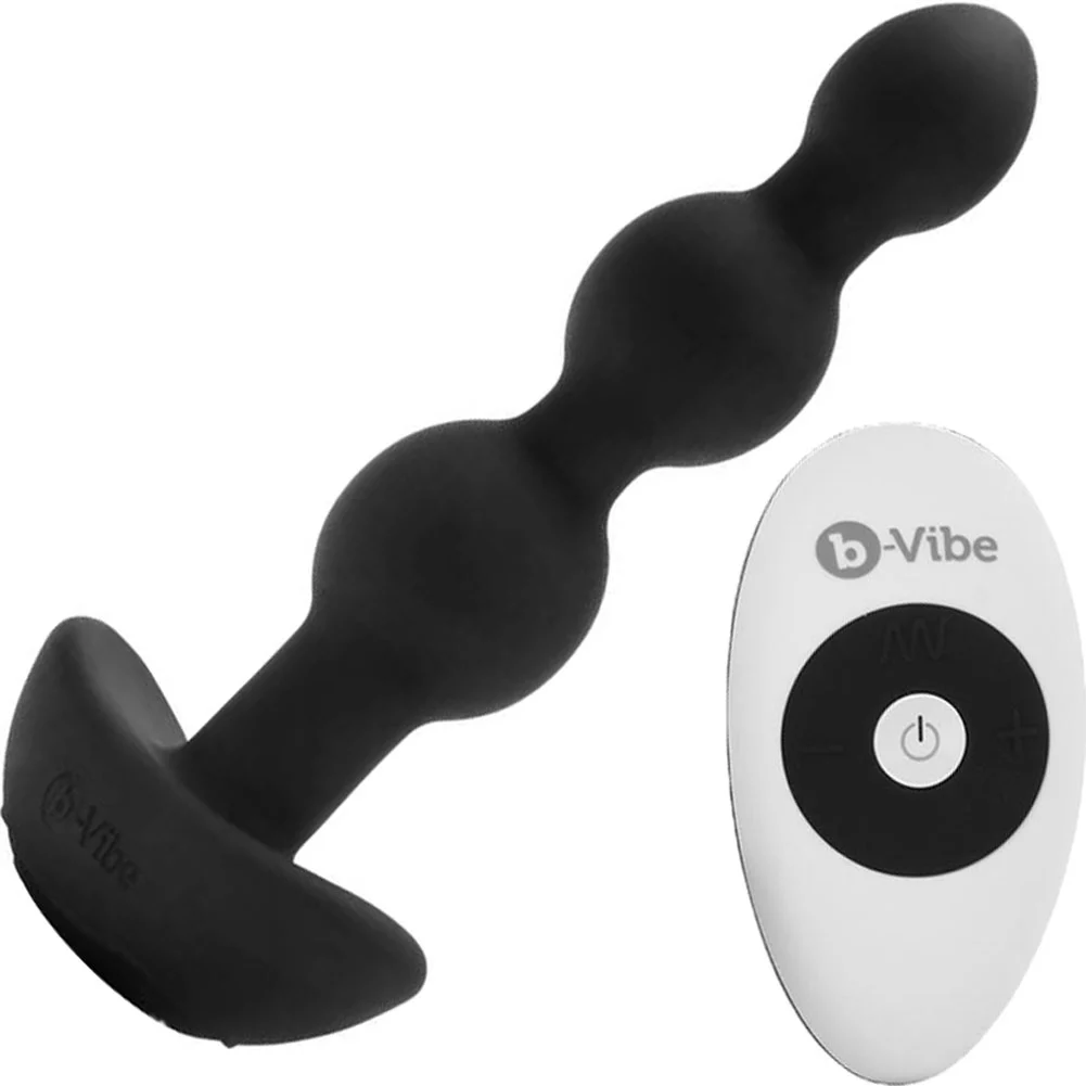 b-Vibe Triplet Vibrating Remote Control Anal Beads, 5.4", Black