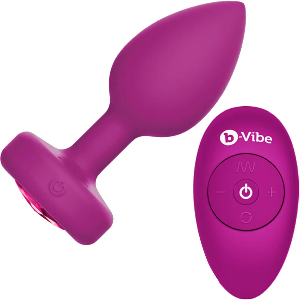b-Vibe Vibrating Jewel Butt Plug with Remote Control, 3.85", Pink Ruby