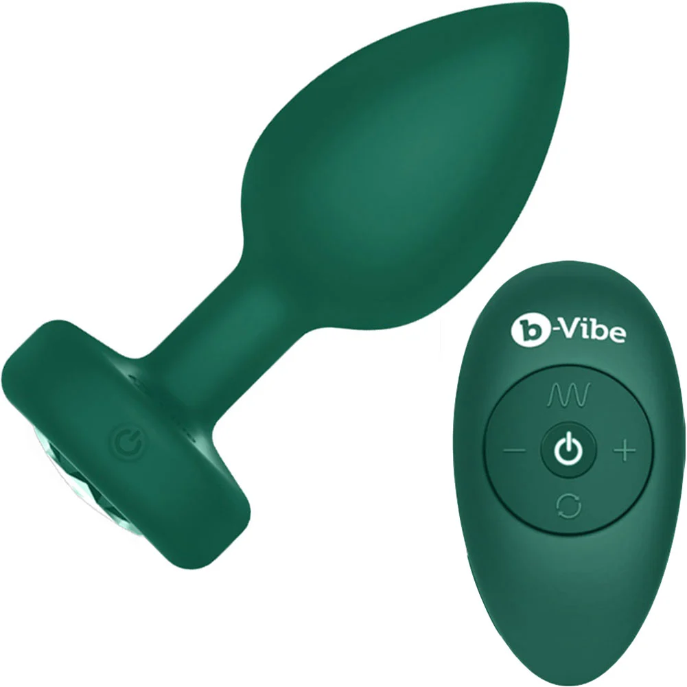 b-Vibe Vibrating Jewel Butt Plug with Remote Control, 4.13", Emerald Green