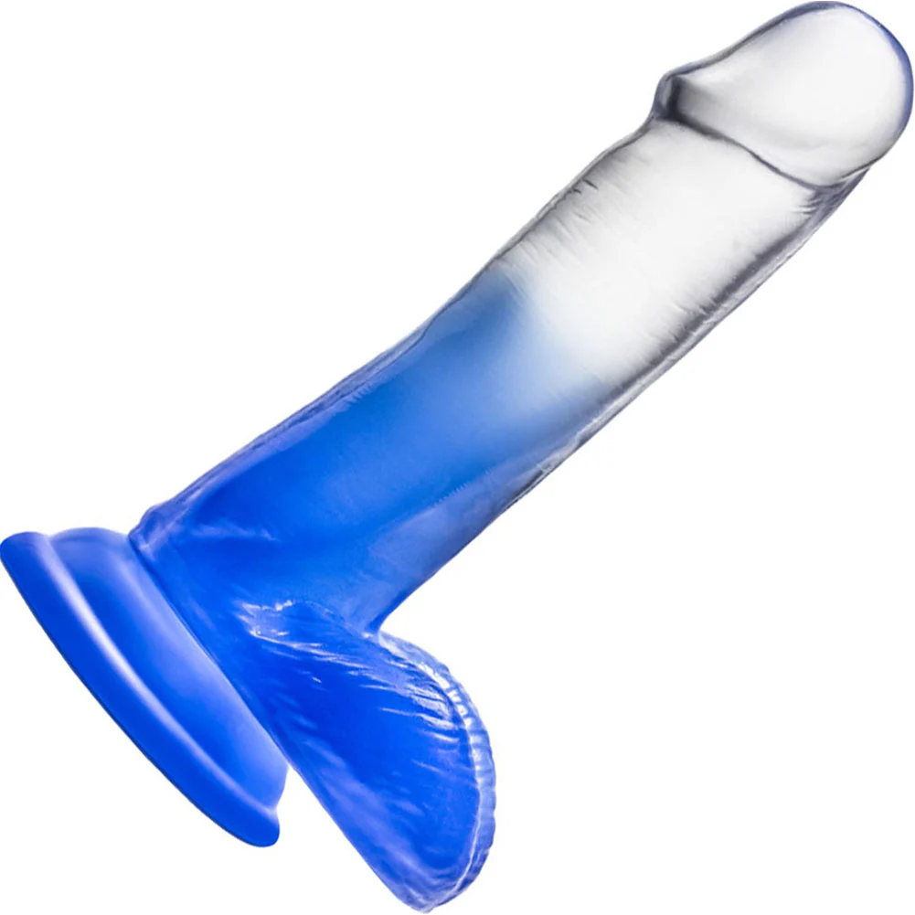 B Yours Stella Blue Dildo with Balls and Suction Cup, 6", Blue