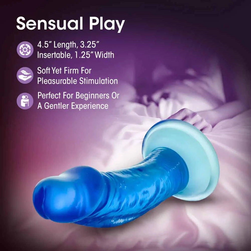 B Yours Sweet N Small Dildo with Suction Cup, 4", Jewel Blue