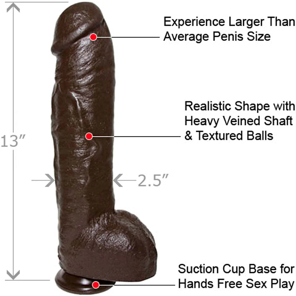 Bam Huge Realistic Dildo with Vac-U-Lock Suction Base, 13", Ebony