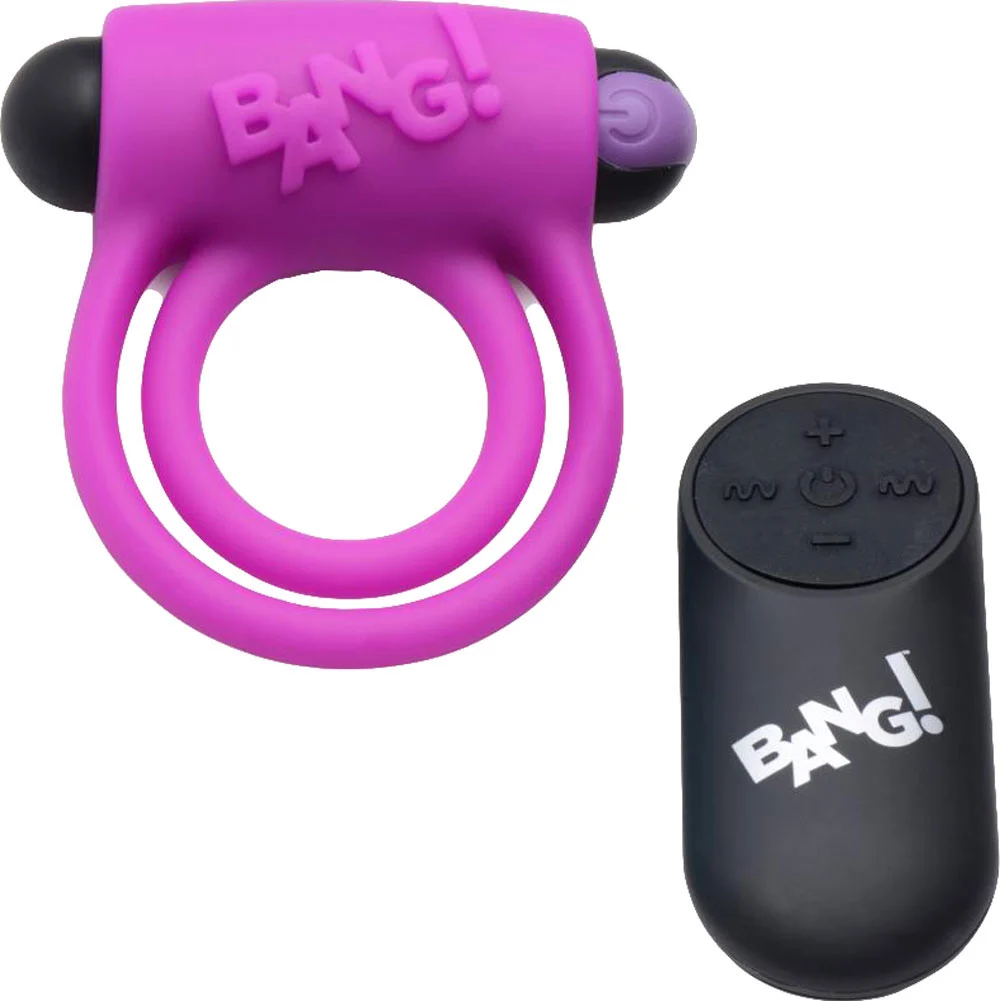 Bang Remote Control 28X Vibrating Penis Ring and Bullet, Purple