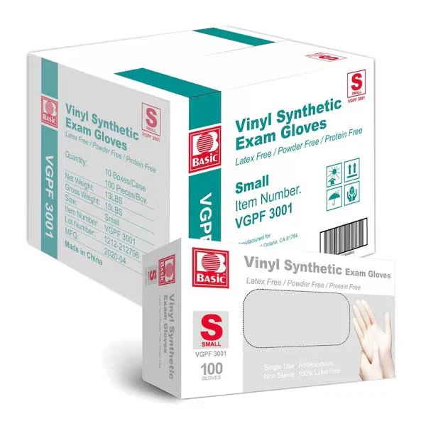 Basic Medical Disposable Vinyl Gloves Powder Free, Latex Free Clear 1000 count