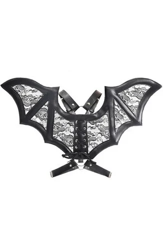 Black Faux Leather and Black Lace Bat Wing Harness by Daisy Corsets