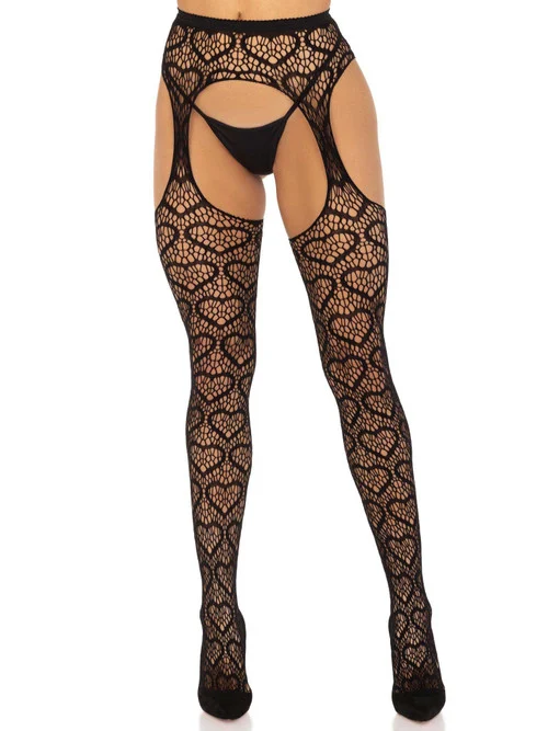 Black Heart Net Suspender Tights by Leg Avenue