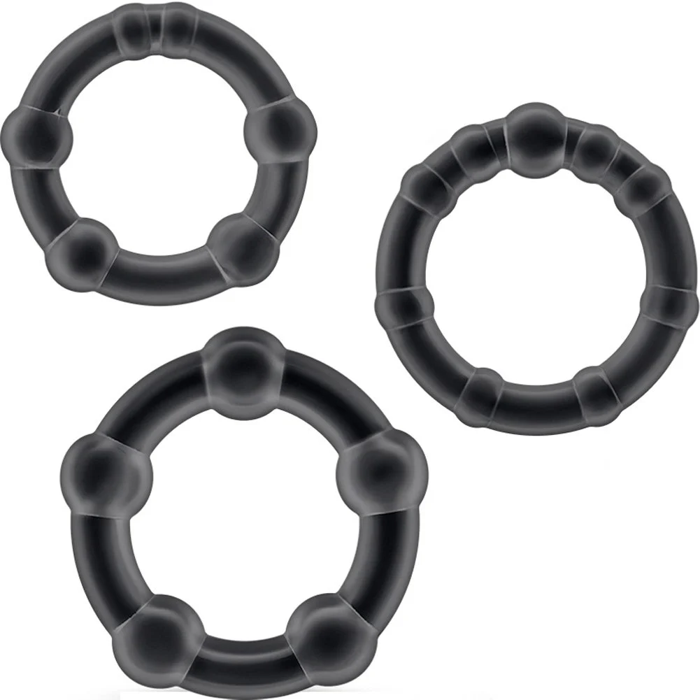 Blush Stay Hard Beaded Penis Rings 3 Pack, Black