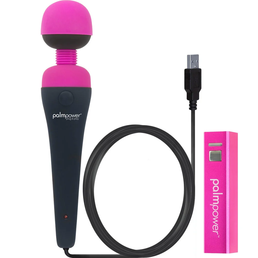 BMS Factory PalmPower Plug and Play Massager with Power Bank, 7.5", Pink/Black