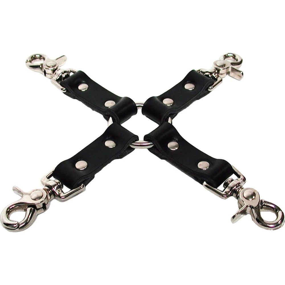Bondage Basics Leather Hog Tie, 11", Black/Chrome
