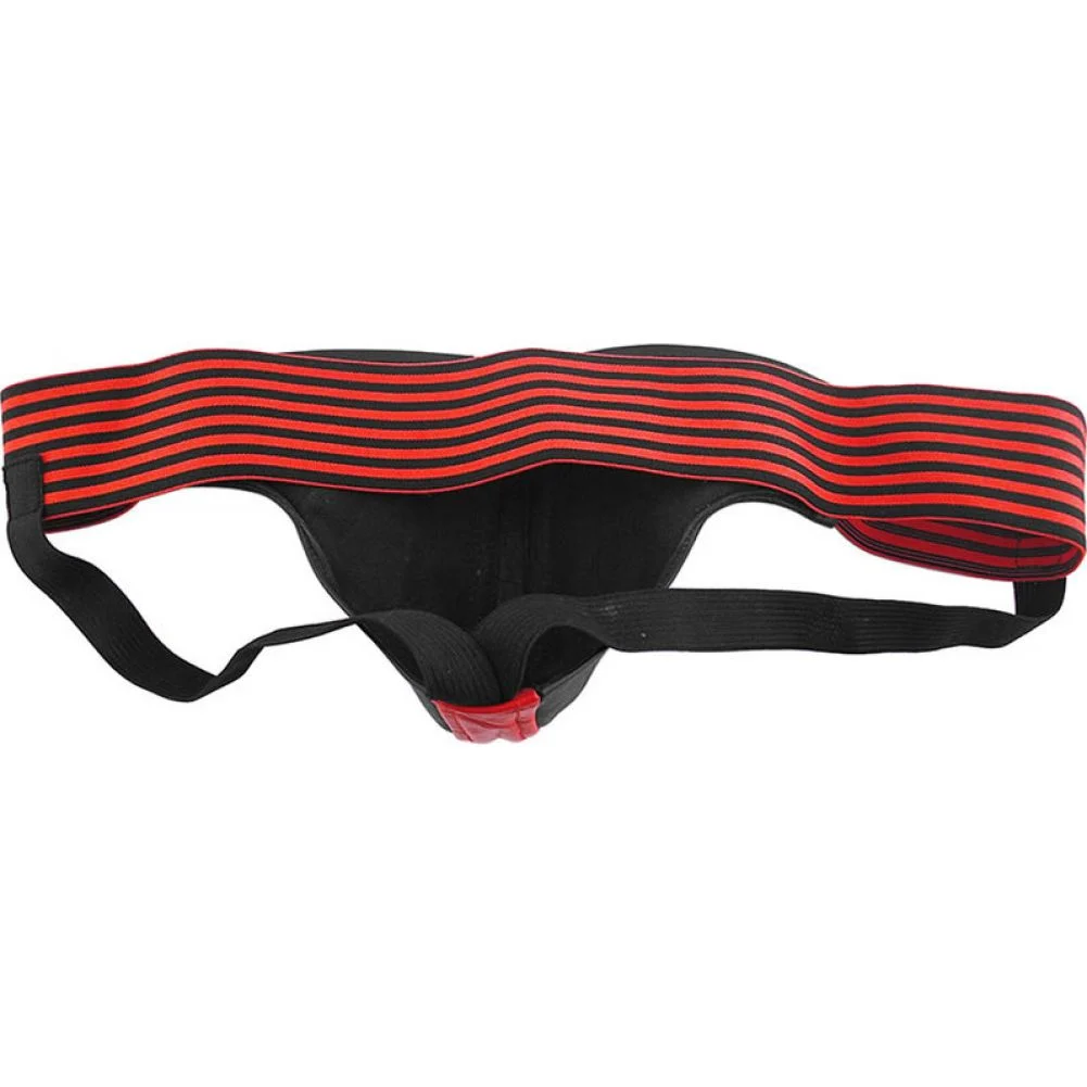 Bondage Leather Jockstrap with Stripes, Small, Red/Black