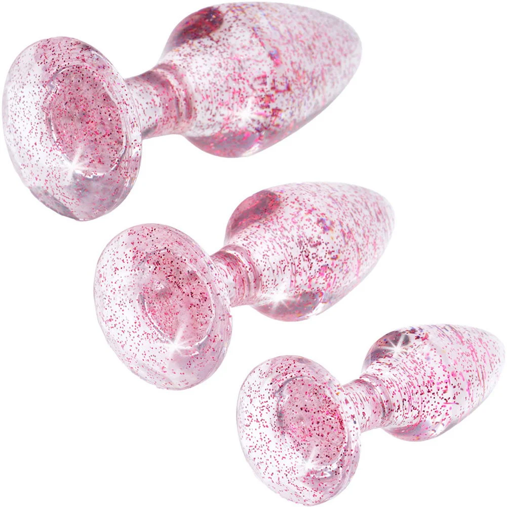 Booty Spark Glitter Gem Anal Plug Training Set of 3 Plugs, Pink