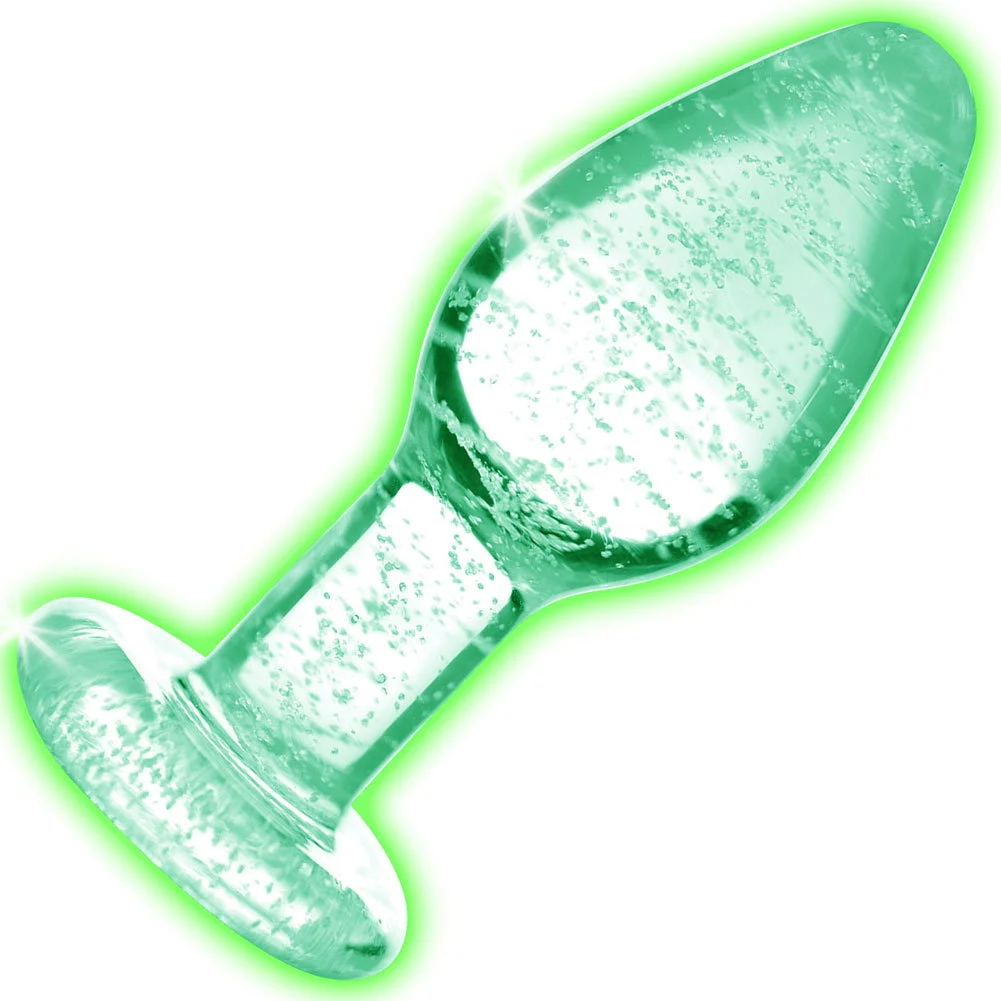 Booty Sparks Glow-in-the-Dark Glass Anal Plug, 2.9", Clear