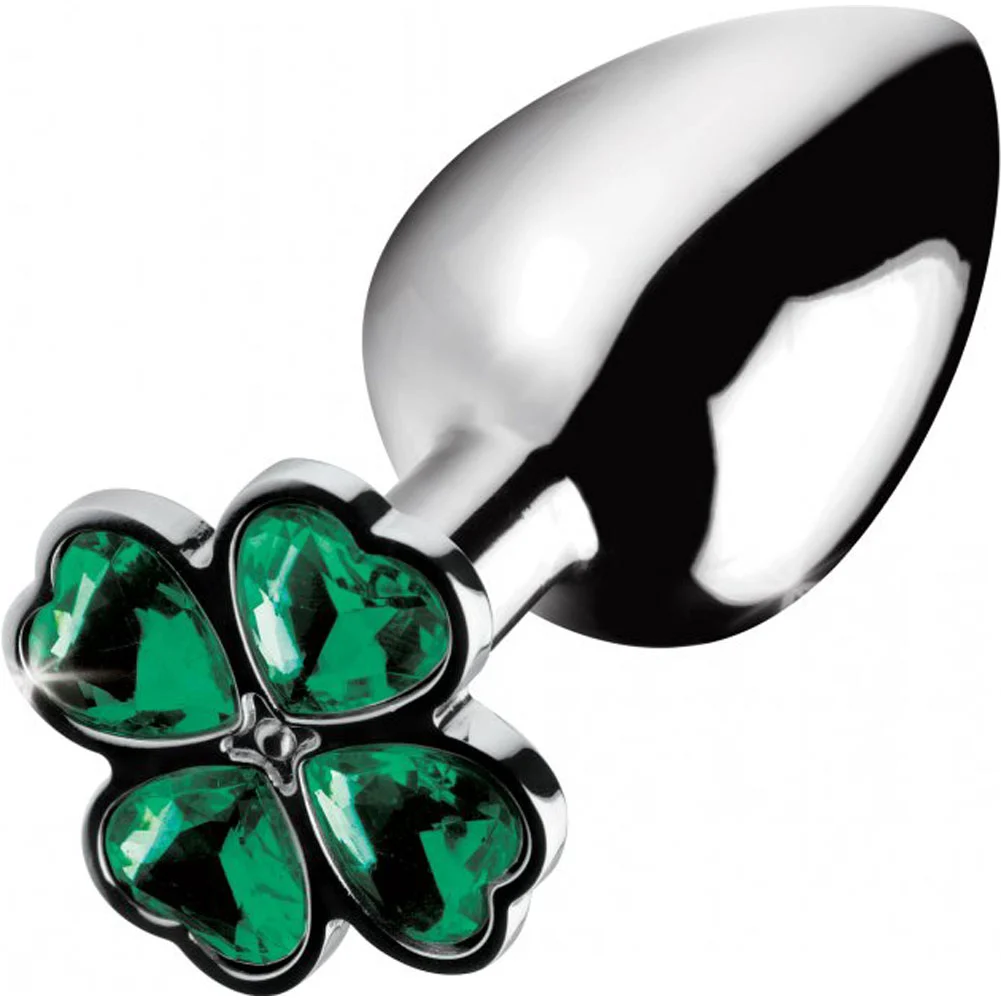 Booty Sparks Smooth Metal Anal Plug with Flower Base, 2.6", Silver/Green
