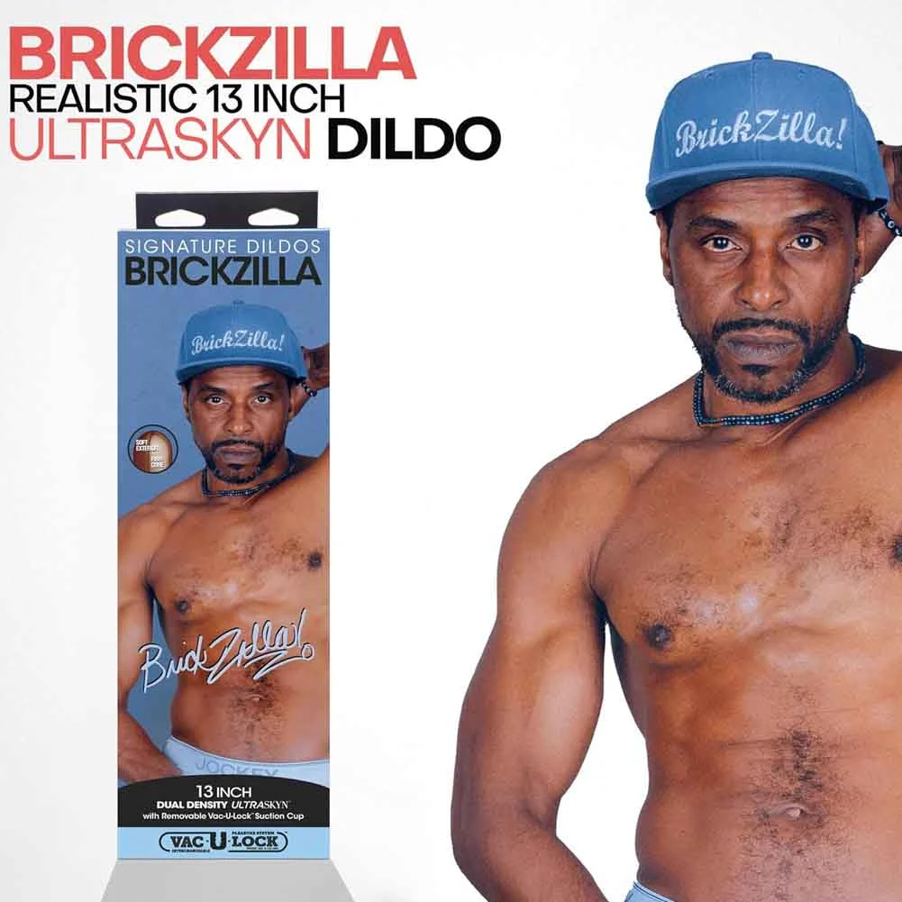 Brickzilla UltraSKIN Dildo With Vac-U-Lock Suction Cup, 13", Chocolate