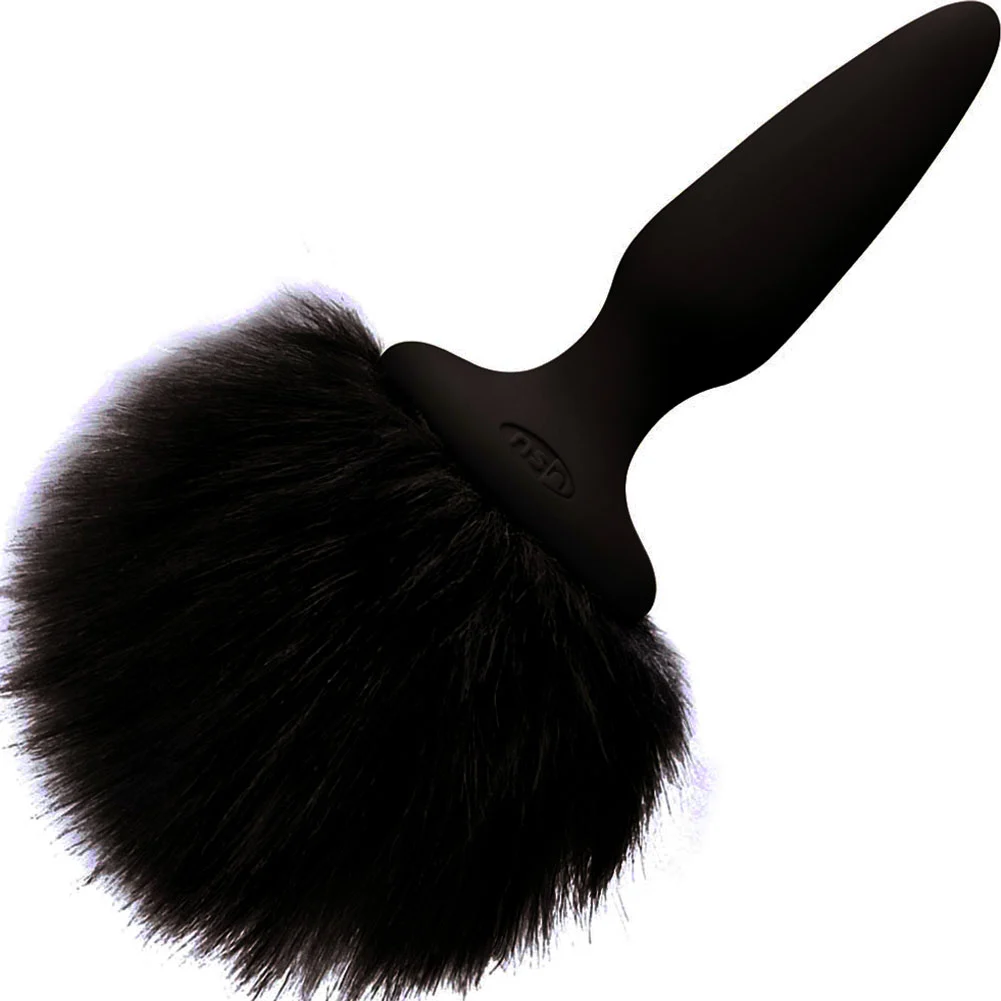Bunny Tails Butt Plug with Fur, Black/Black