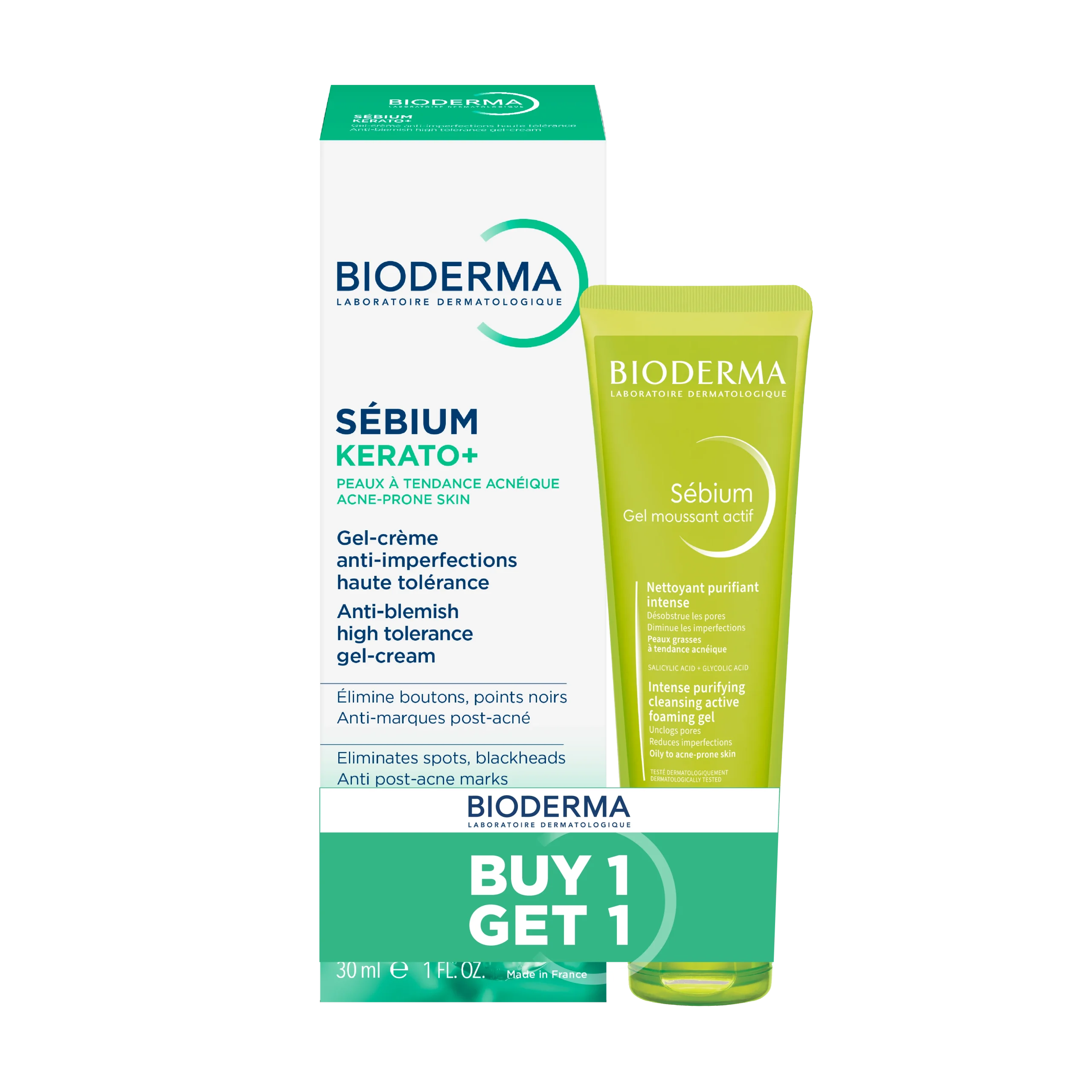 Buy One Sebium Kerato+ Gel Cream Anti Imperfection 30 MlGet One Sebium Intense Purifying Cleansing Gel 45 ML